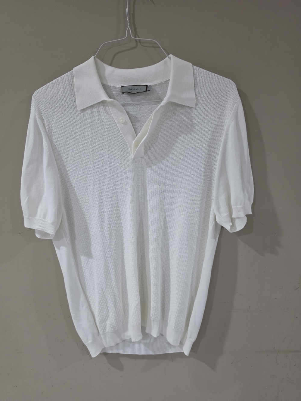Canali Men’s White Cotton Modal Knit Polo Shirt Made in Italy Size 52